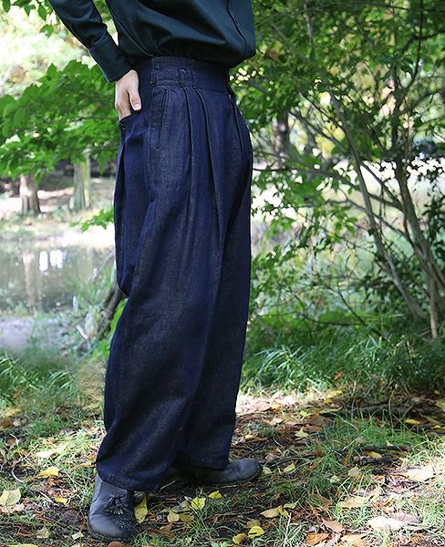 YANTOR.Linen Denim 1:2 tuck Pants[Y173PT05/BLUE]