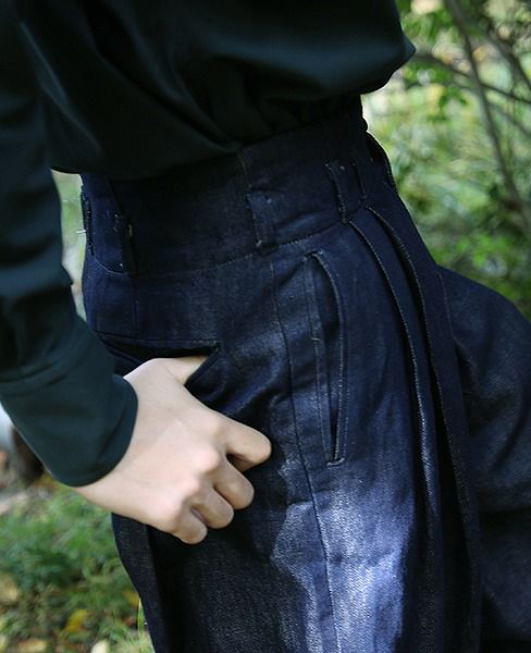 YANTOR.Linen Denim 1:2 tuck Pants[Y173PT05/BLUE]