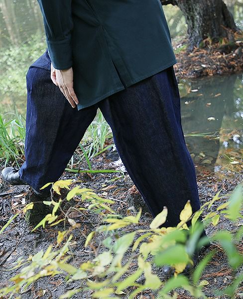 YANTOR.Linen Denim 1:2 tuck Pants[Y173PT05/BLUE]