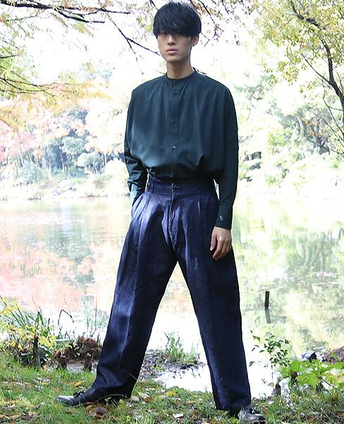 YANTOR.Linen Denim 1:2 tuck Pants[Y173PT05/BLUE]