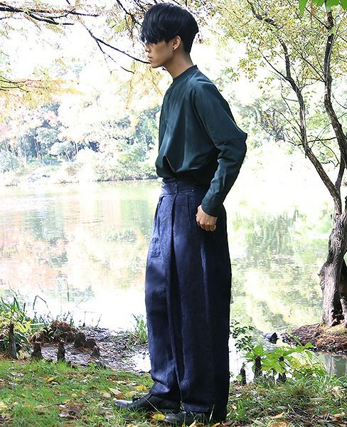YANTOR.Linen Denim 1:2 tuck Pants[Y173PT05/BLUE]