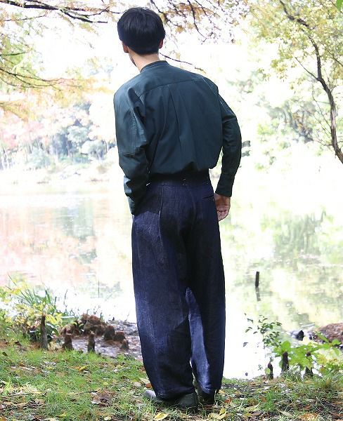 YANTOR.Linen Denim 1:2 tuck Pants[Y173PT05/BLUE]