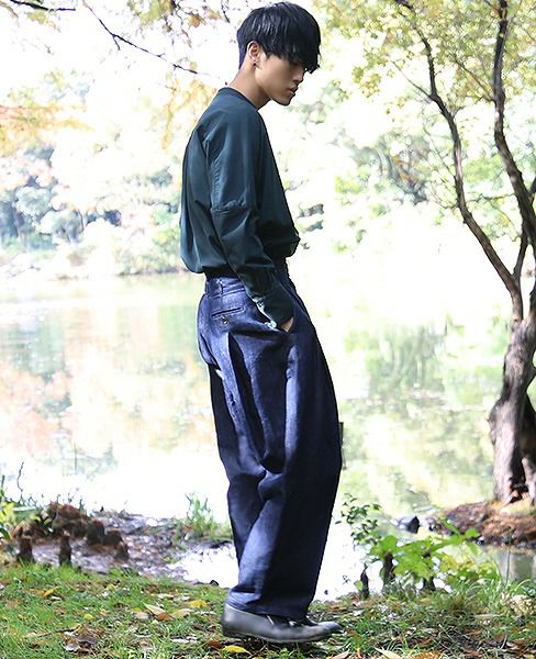 YANTOR.Linen Denim 1:2 tuck Pants[Y173PT05/BLUE]