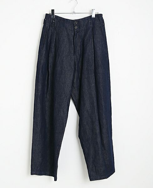 YANTOR.Linen Denim 1:2 tuck Pants[Y173PT05/BLUE]