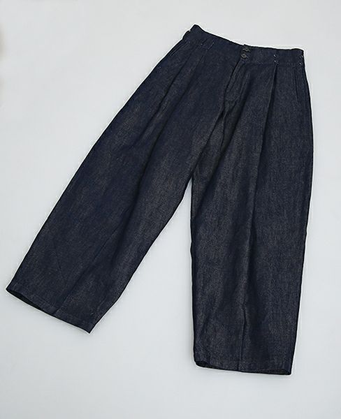 YANTOR.Linen Denim 1:2 tuck Pants[Y173PT05/BLUE]