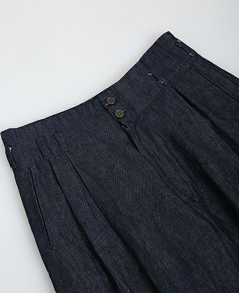 YANTOR.Linen Denim 1:2 tuck Pants[Y173PT05/BLUE]