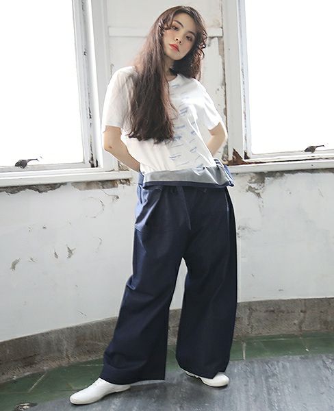 hatra×Palm maison.ハトラ×パームメゾン.限定復刻 ・巻デニム ワイド [NAVY]_