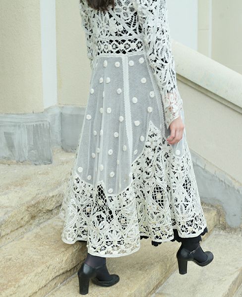 YUKI FUJISAWAWhite Works Dress[0524] | Palm maison store