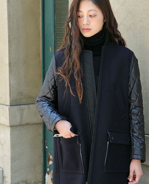 SWANLAKE.キルティングショルダーコート[CO-1005/BLACK]-Z