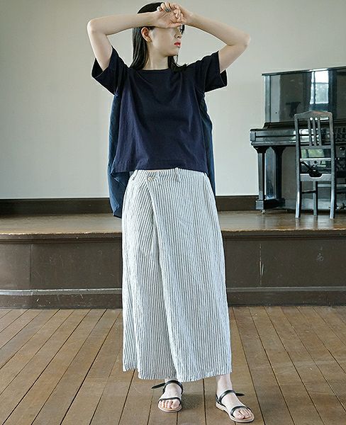 suzuki takayuki.スズキタカユキ.wide legged pantsⅡ[S182-14/nude stripe]