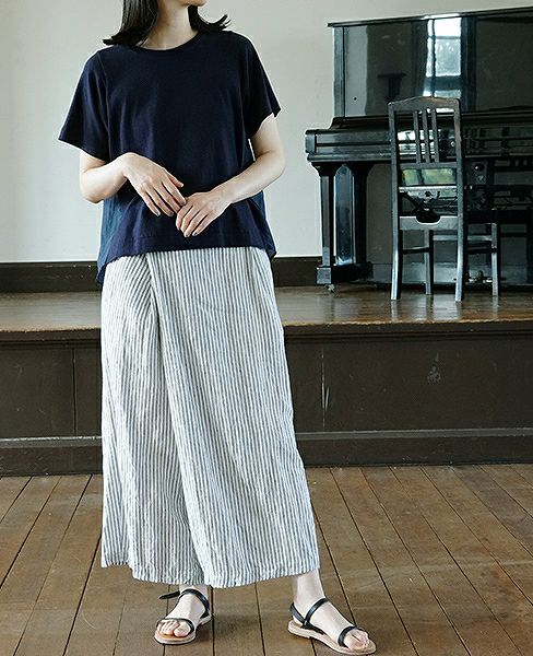 suzuki takayuki スズキタカユキ wide legged pantsⅡ[S182-14/nude stripe]