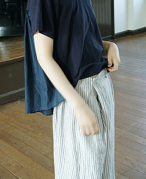 suzuki takayuki.スズキタカユキ.wide legged pantsⅡ[S182-14/nude stripe]