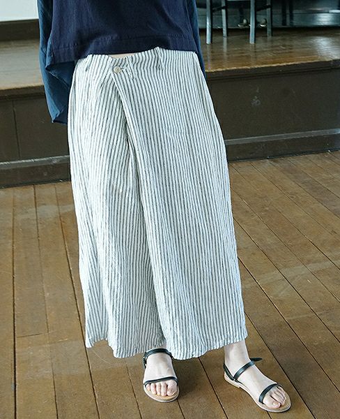 suzuki takayuki.スズキタカユキ.wide legged pantsⅡ[S182-14/nude stripe]