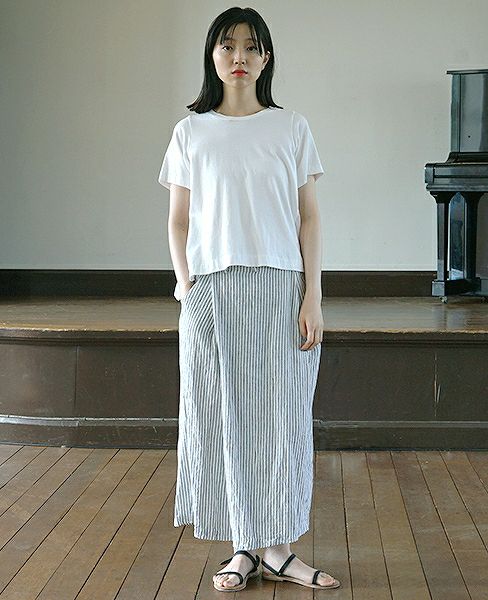 suzuki takayuki.スズキタカユキ.wide legged pantsⅡ[S182-14/nude stripe]