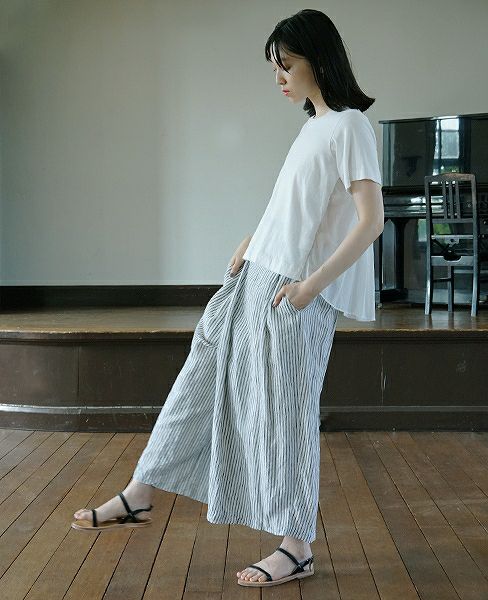 suzuki takayuki.スズキタカユキ.wide legged pantsⅡ[S182-14/nude stripe]
