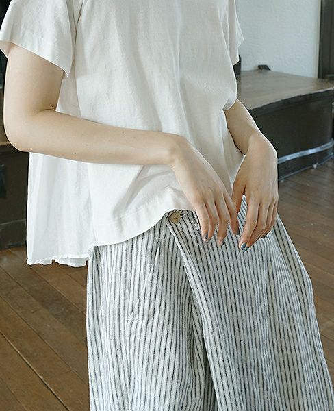 suzuki takayuki.スズキタカユキ.wide legged pantsⅡ[S182-14/nude stripe]