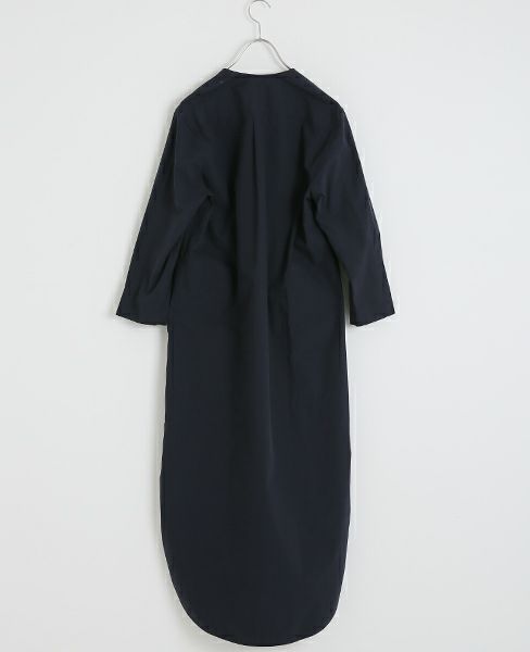 STUDIONICHOLSON.FINE STRIPE SPLIT SLLEVE COLLALESS LONG SHIRT DRESS [TIKI ・SN-315 ART.]