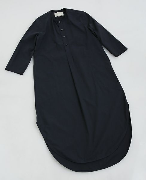 STUDIONICHOLSON.FINE STRIPE SPLIT SLLEVE COLLALESS LONG SHIRT DRESS [TIKI ・SN-315 ART.]