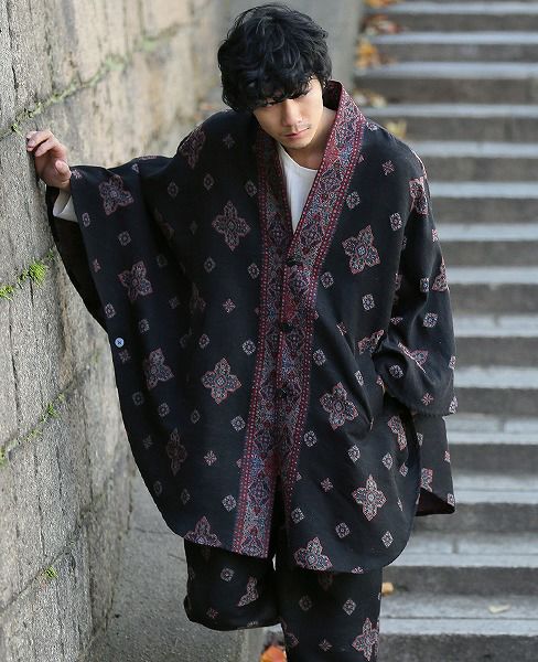 YANTOR, Handwoven Jaquard Silk Kesa Coat[Y183CO03/BLACK]