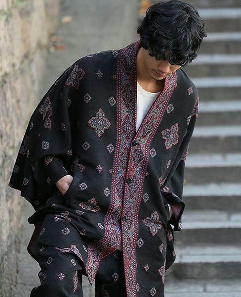 YANTOR Handwoven Jaquard Silk Kesa Coat[Y183CO03/BLACK]