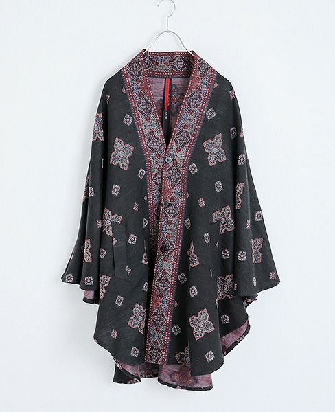 YANTOR.Handwoven Jaquard Silk Kesa Coat[Y183CO03/BLACK]