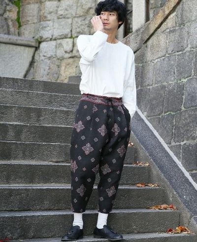 YANTOR.Handwoven Jaquard Silk Himo Pants[Y183PT11/BLACK]