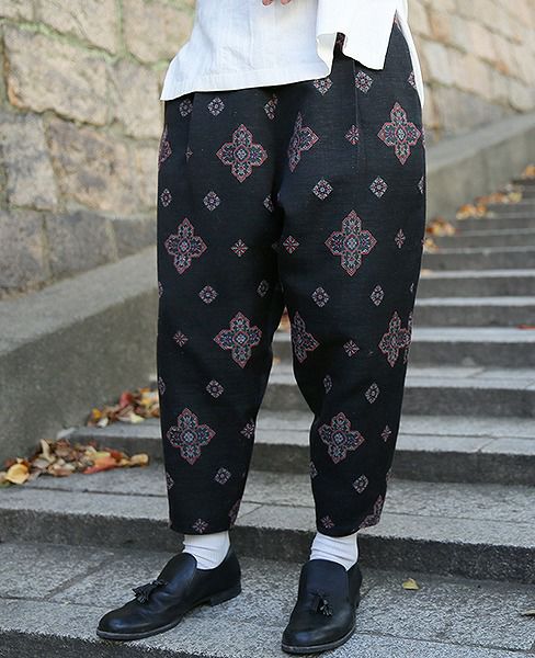 YANTOR.Handwoven Jaquard Silk Himo Pants[Y183PT11/BLACK]