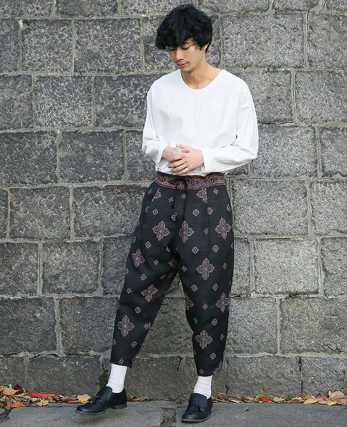 YANTOR.Handwoven Jaquard Silk Himo Pants[Y183PT11/BLACK]