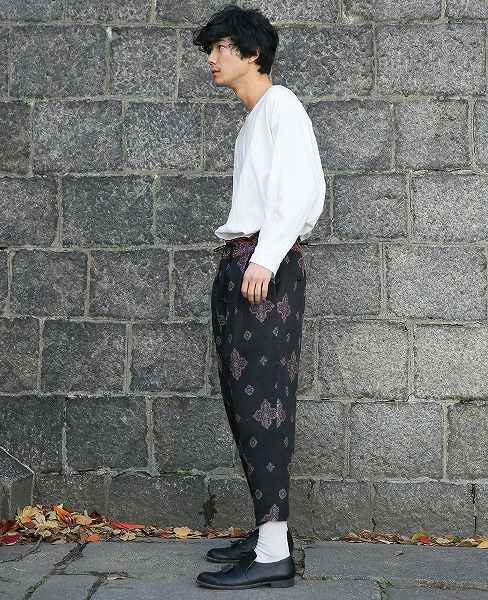 YANTOR.Handwoven Jaquard Silk Himo Pants[Y183PT11/BLACK]