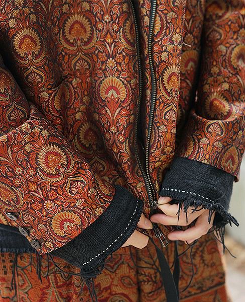 YANTOR.Peacock Jacquard Silk Nocollar Jacket[Y184JK04]
