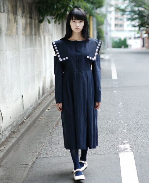 FUTATSUKUKURI背守りワンピース[19WS-07/Navy]-i | Palm maison store