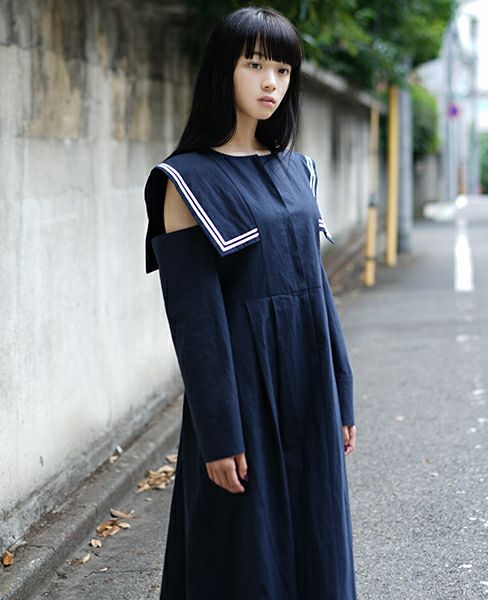 FUTATSUKUKURI背守りワンピース[19WS-07/Navy]-i | Palm maison store