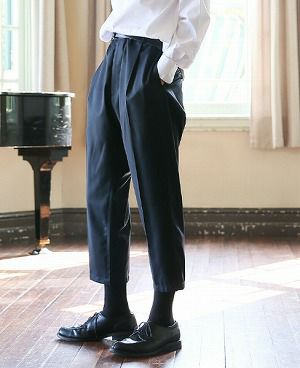 STUDIONICHOLSON.ITALIAN WOOL MENS DOUBLE PLEAT TAPERED PANT[SN-405D/DARK NAVY]