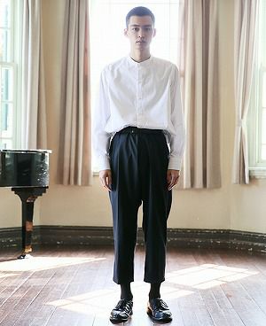 STUDIONICHOLSON.ITALIAN WOOL MENS DOUBLE PLEAT TAPERED PANT[SN-405D/DARK NAVY]