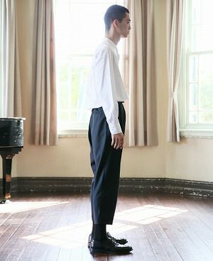STUDIONICHOLSON.ITALIAN WOOL MENS DOUBLE PLEAT TAPERED PANT[SN-405D/DARK NAVY]