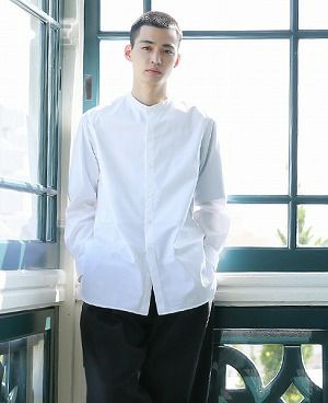 STUDIONICHOLSON.COTTON POPLIN MENS STAND COLLAR SHIRT[SN-413A/WHITE]