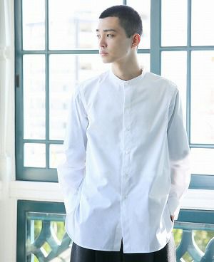 STUDIONICHOLSON.COTTON POPLIN MENS STAND COLLAR SHIRT[SN-413A/WHITE]