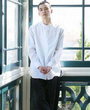 STUDIONICHOLSON.COTTON POPLIN MENS STAND COLLAR SHIRT[SN-413A/WHITE]