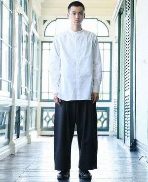 STUDIONICHOLSON.COTTON POPLIN MENS STAND COLLAR SHIRT[SN-413A/WHITE]