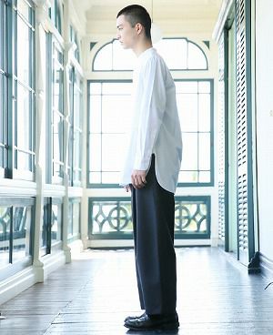 STUDIONICHOLSON.COTTON POPLIN MENS STAND COLLAR SHIRT[SN-413A/WHITE]