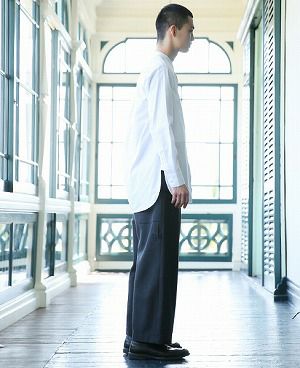 STUDIONICHOLSON.COTTON POPLIN MENS STAND COLLAR SHIRT[SN-413A/WHITE]