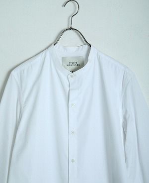 STUDIONICHOLSON.COTTON POPLIN MENS STAND COLLAR SHIRT[SN-413A/WHITE]