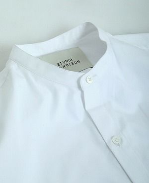 STUDIONICHOLSON.COTTON POPLIN MENS STAND COLLAR SHIRT[SN-413A/WHITE]