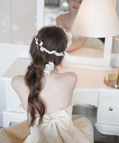 Palm wedding order made.hoshi オーガニックコットン編上げローウエストタックドレス