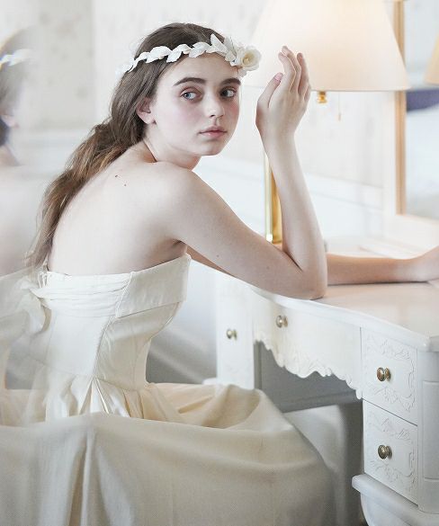 Palm wedding order made.hoshi オーガニックコットン編上げローウエストタックドレス