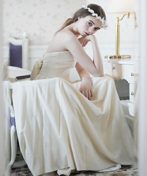 Palm wedding order made.hoshi オーガニックコットン編上げローウエストタックドレス