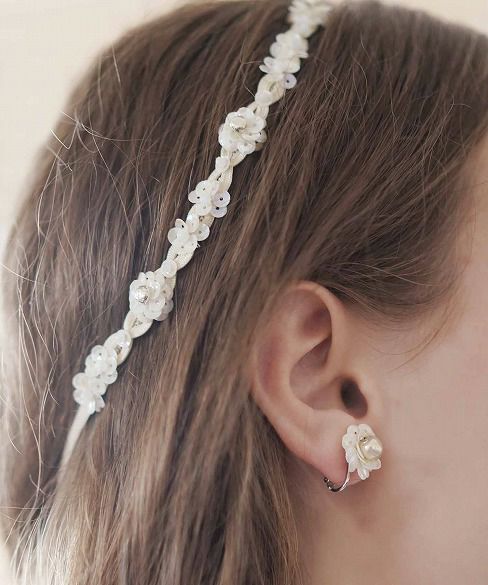 Palm wedding.hoshi アンティークスパンコールフラワー ヘッドリボン