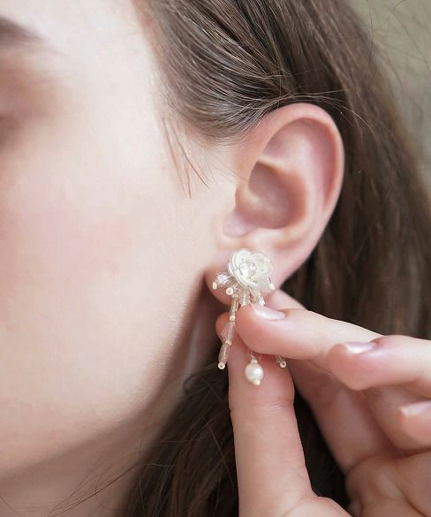 Palm wedding.hoshi アンティークスパンコールフラワー×ウロコフリンジイヤリング