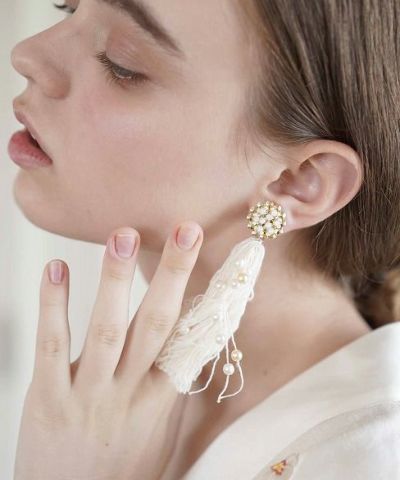 Palm wedding.hoshi アンティークパール付きフリンジイヤリング