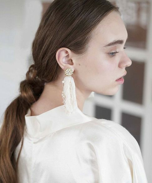 Palm wedding.hoshi アンティークパール付きフリンジイヤリング